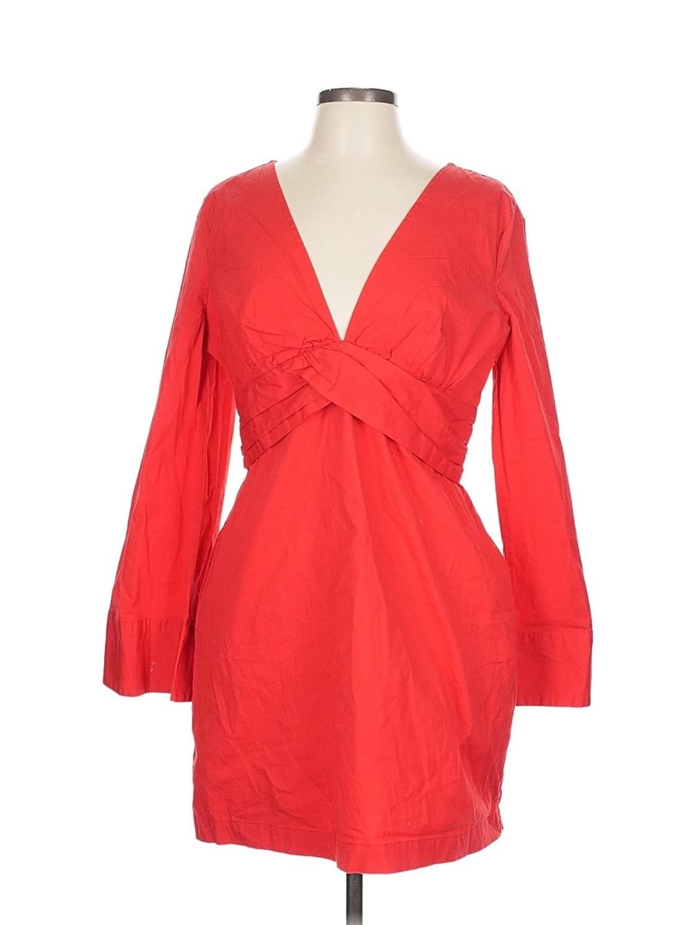 Free People Red V-Neck Long Sleeve Mini Dress